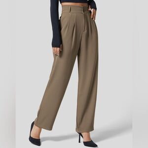 Halara High Waisted Button Zipper Plicated Side Pocket Straight Leg Work Pants L